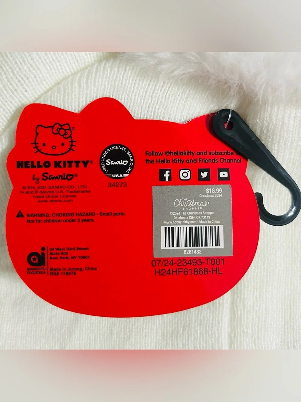Sanrio Hello Kitty Beanie Knit Hat Cap Christmas Girls One Size/Hair Clip Bow